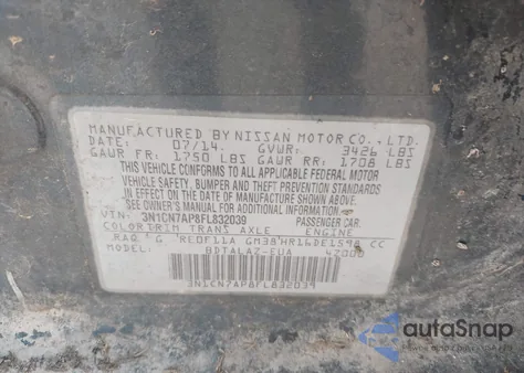 2015 Nissan Versa 1.6 S+ z USA, uszkodzony, nr VIN 3N1CN7AP8FL832039